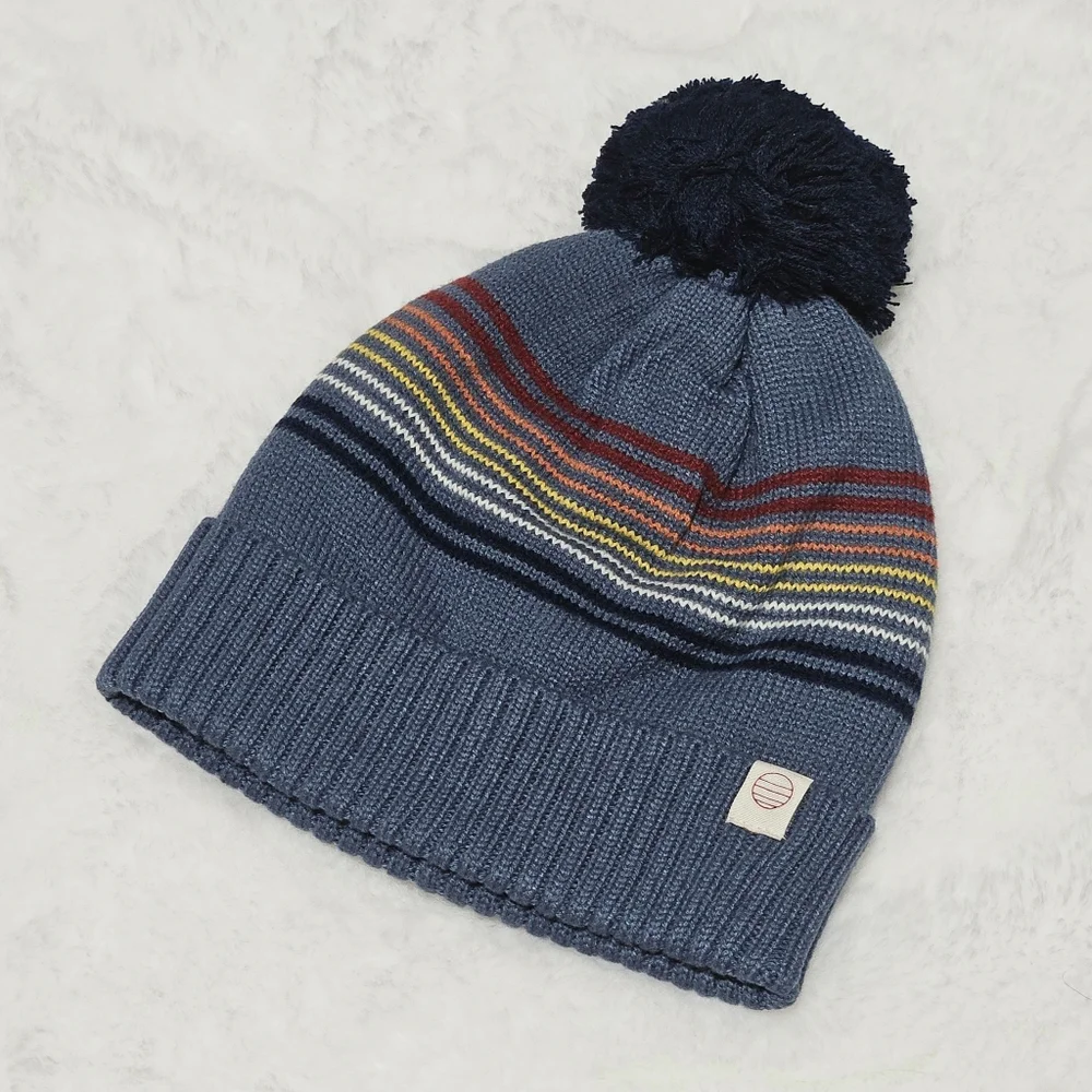Marine Layer Hat Beanie China Blue Rainbow Stripe Archive Pom Stripes Knit Cuff